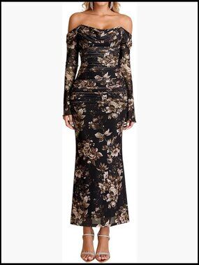 Off Shoulder Long Sleeve Maxi Dress Corset Bodycon Ruched Formal